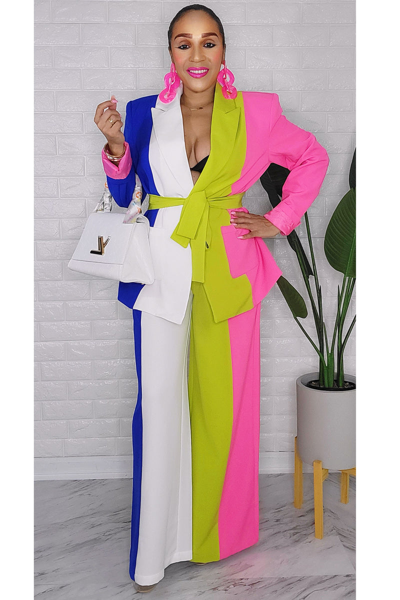 020123 The Spring Vibes Colors Block 2 Pieces Blazer & Pant Set