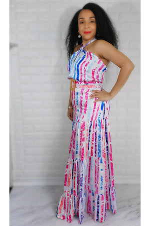 04/26/2022 Blue Multi Color Stripe Printed Maxi Dress