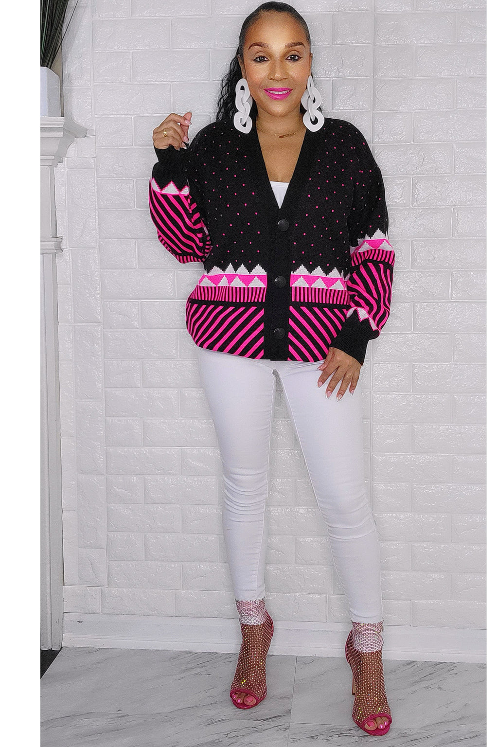 121522 Snow Flake Front Button Down Sweater One Size Fit All S to XL