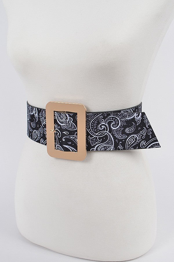 Item 100 Black Paisley Square Buckle Belt (S-L)