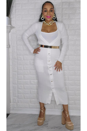 121622 White Button Down Font Pocket Rib Midi Dress