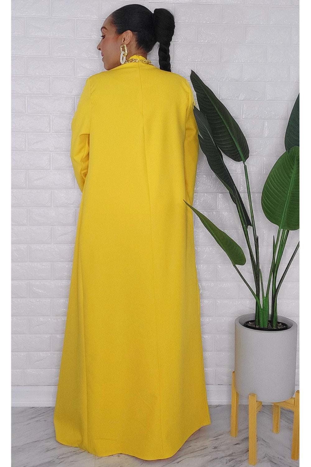 020123 The white & Yellow Majesty  Top/Pant Set with Necklace