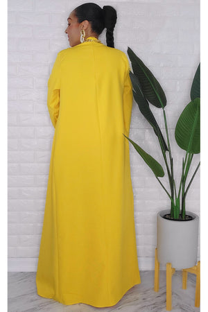 020123 The white & Yellow Majesty  Top/Pant Set with Necklace