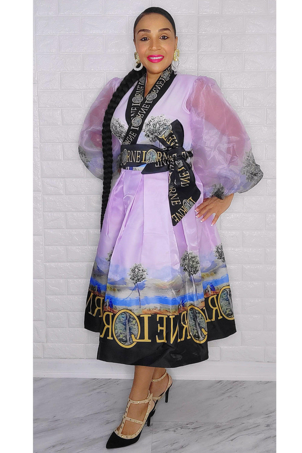 021223 The Lilac French Plain Print Wrap Short Dress