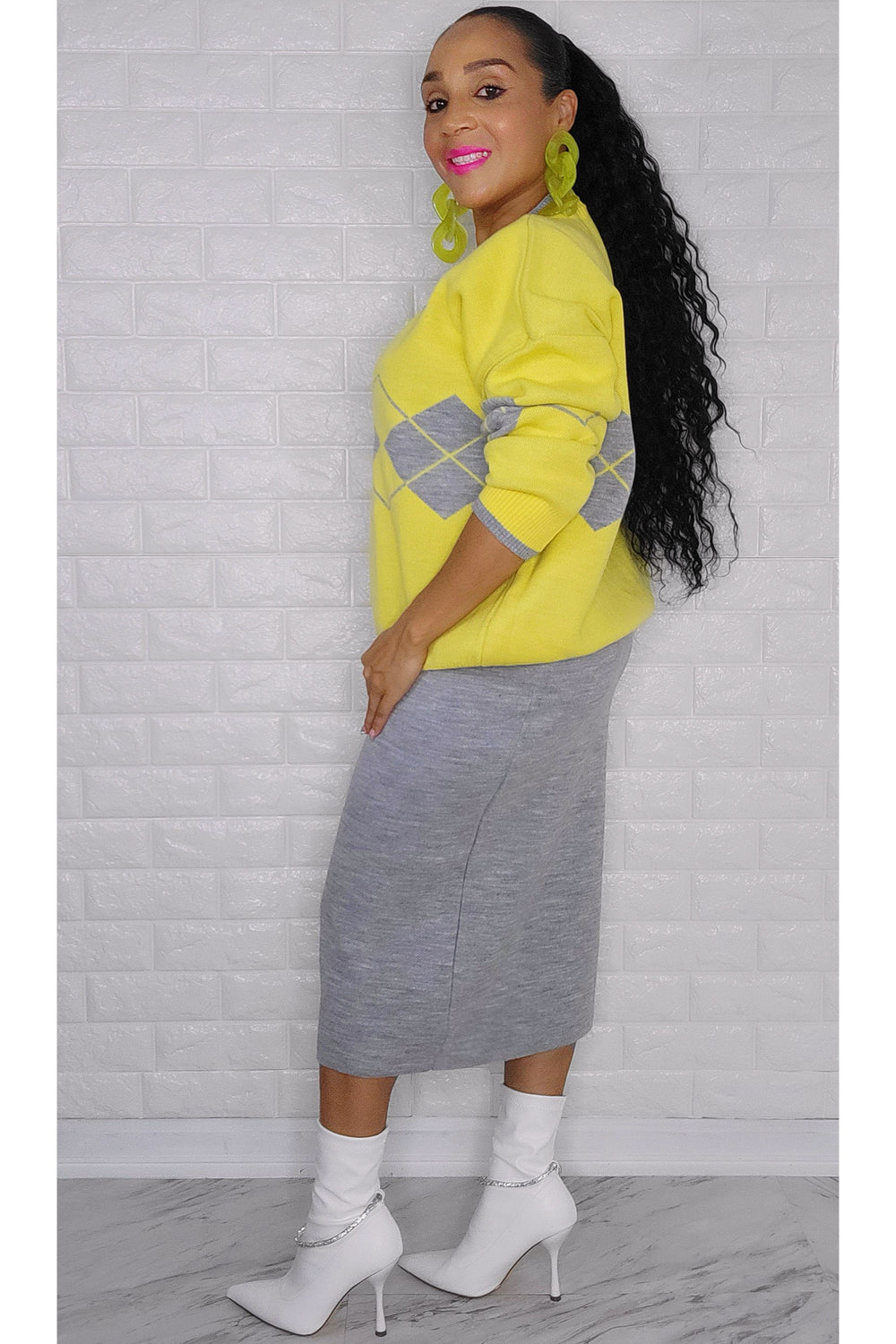 120722 The Yellow & Gray Sweater Skirt Set One Size fit all