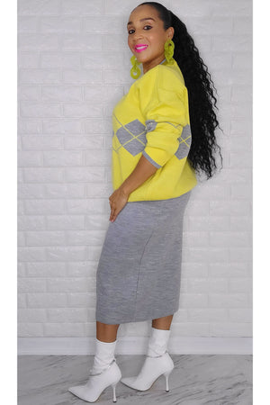 120722 The Yellow & Gray Sweater Skirt Set One Size fit all