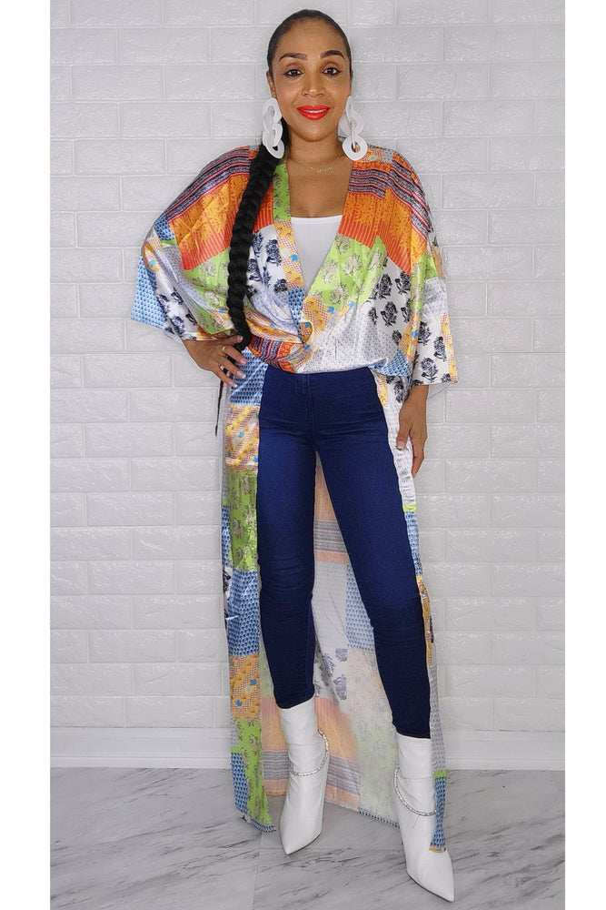 011823 Green Florals Multi Style Kimono Dress One Size Fit All