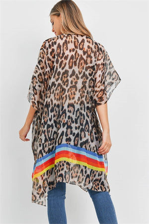 11012021  RAINBOW STRIPE  W LEOPARD PRINT KIMONO- ONE SIZE FIT ALL