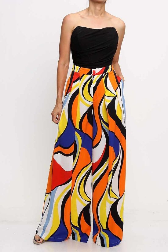 080422 Orange/Royal  Multi Colored Wide Legged Pants