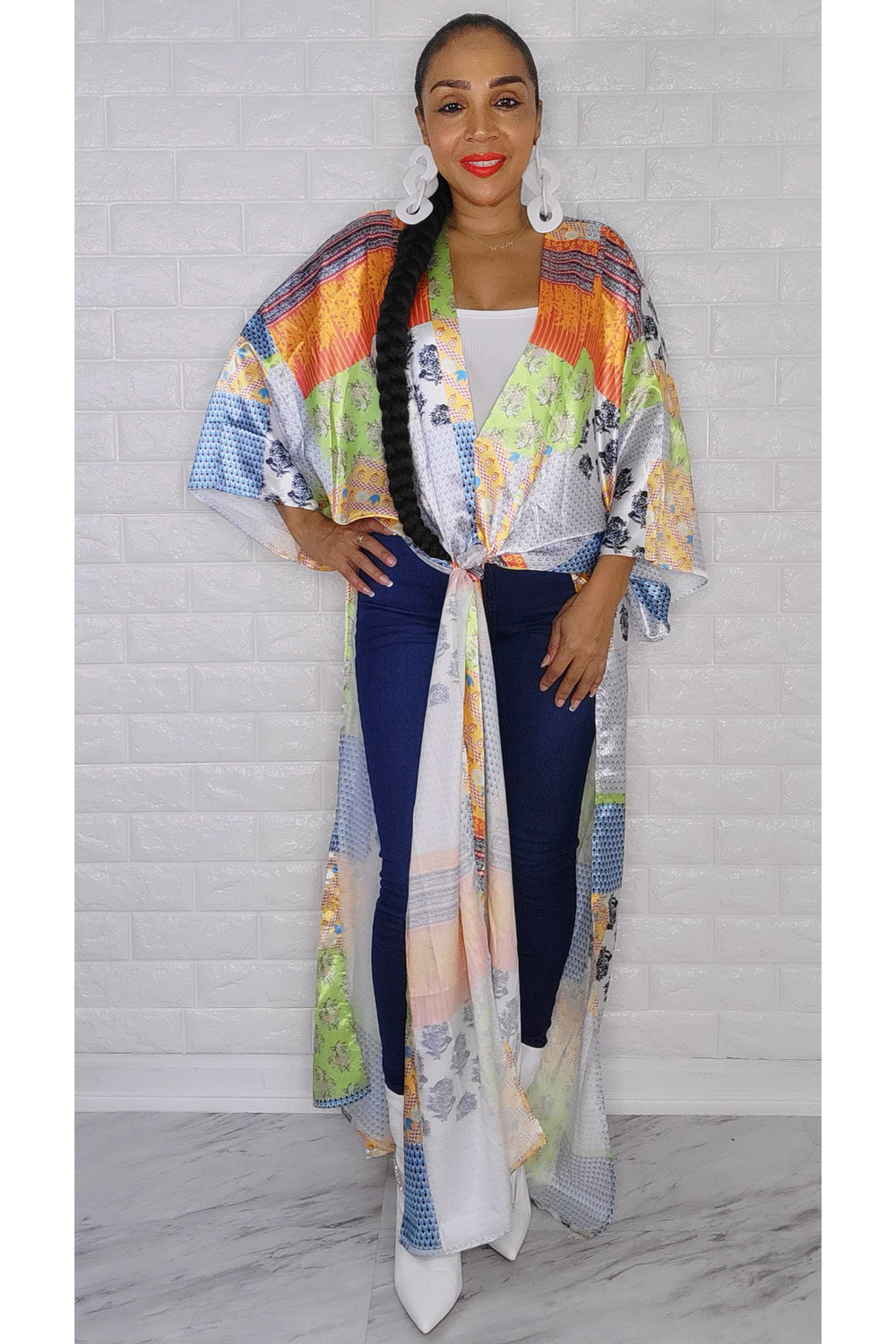 011823 Green Florals Multi Style Kimono Dress One Size Fit All