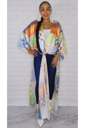 011823 Green Florals Multi Style Kimono Dress One Size Fit All