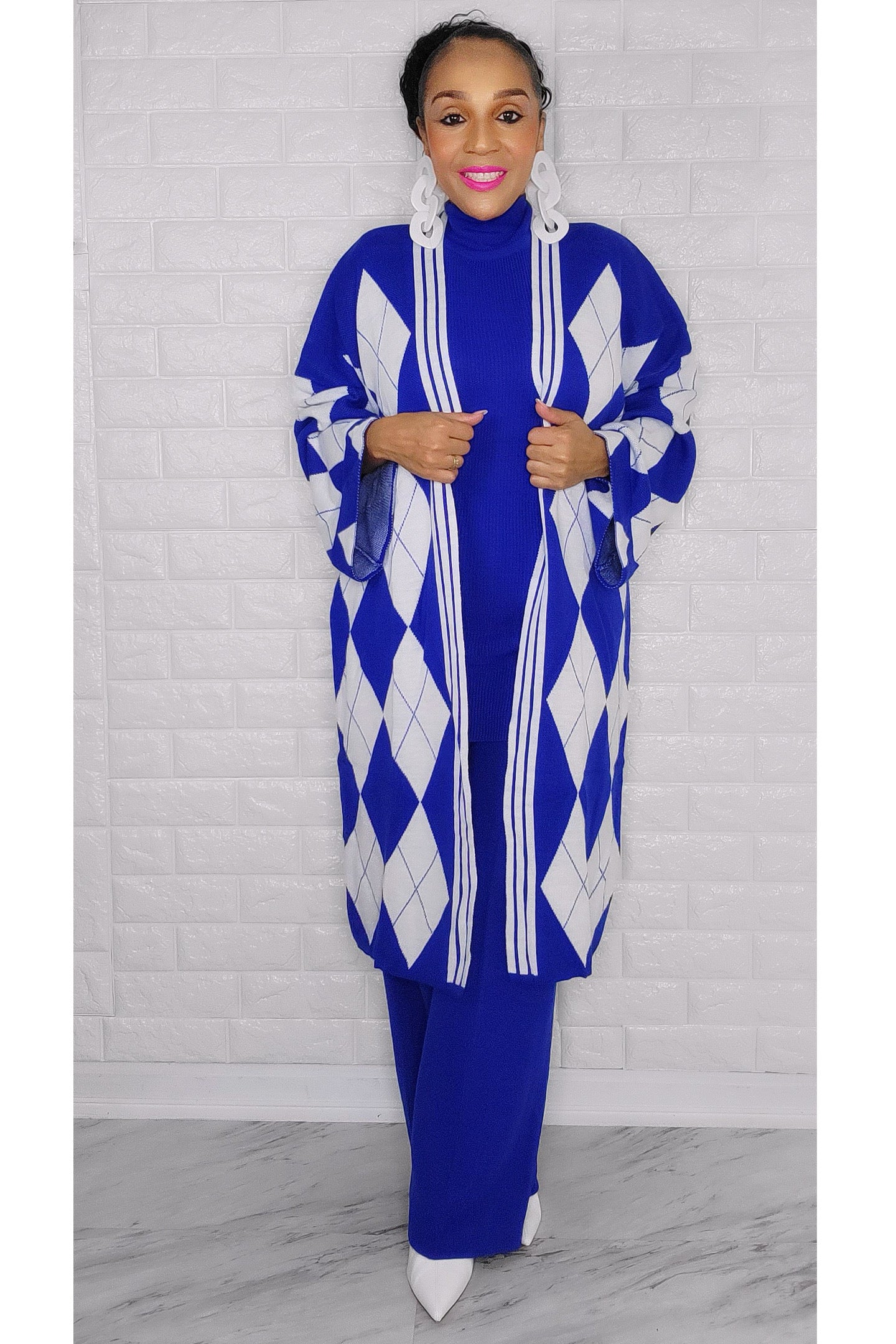 121622 Blue and White 3 Pieces Pant Set One Fit All