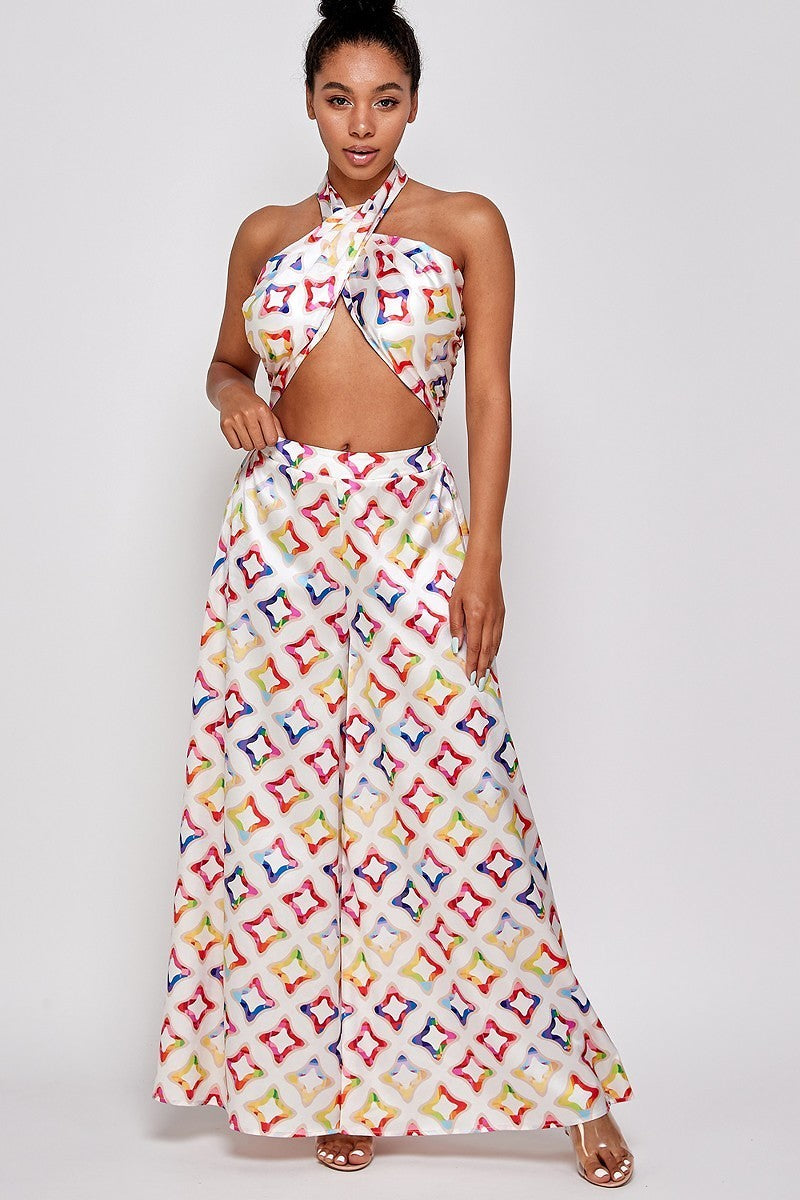 070325  Multi soft Palazzo flowy two-piece  pant set.