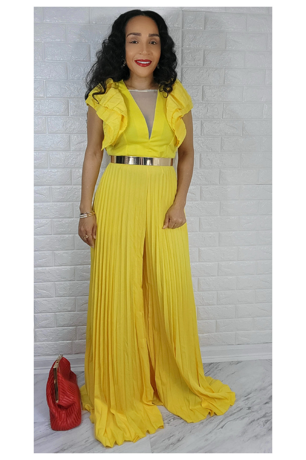 03222022 Isn t She Lovely Yellow Pleated Jumpsuit UNIK ELEGANCE