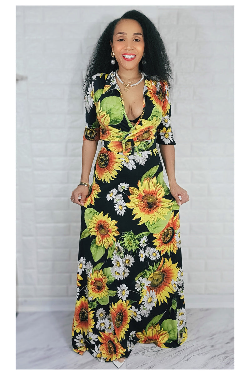 03102022 Black Sunflower Maxi Dress w/ Belt
