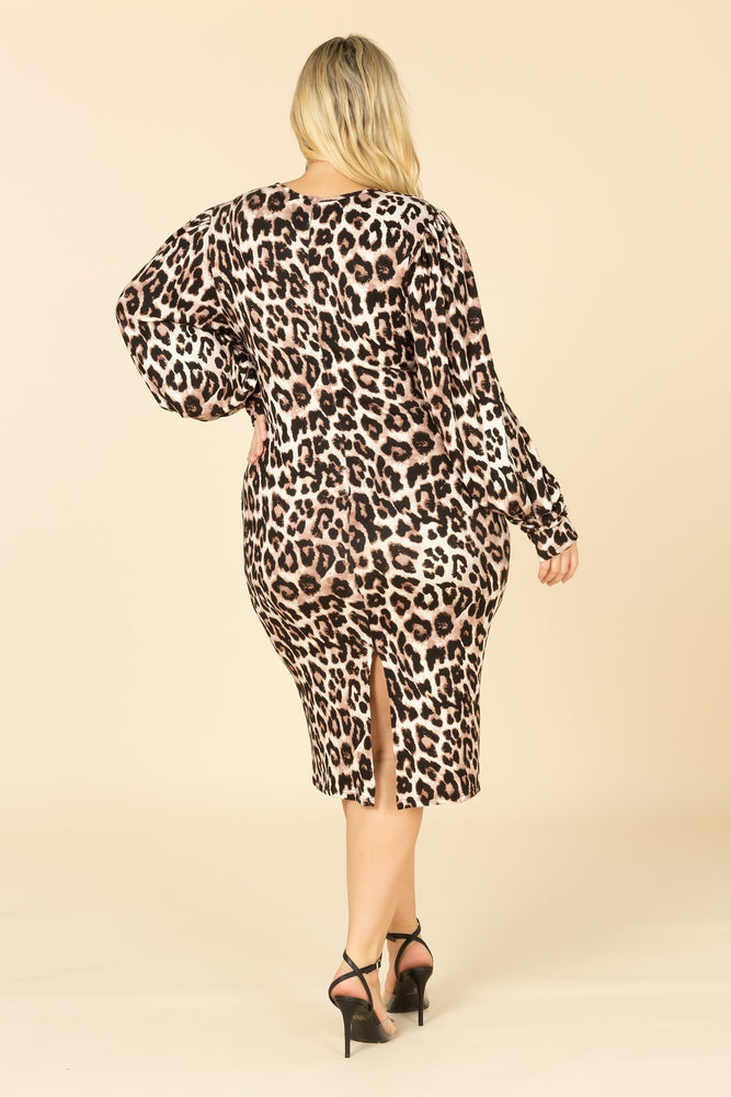 01052022 Brown Long Sleeve Animal MIDI Dress