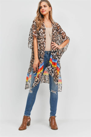 11012021  RAINBOW STRIPE  W LEOPARD PRINT KIMONO- ONE SIZE FIT ALL
