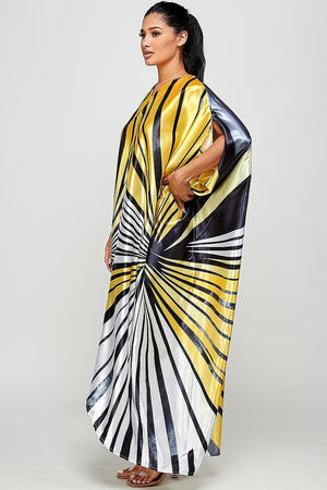 071522 The Yellow Zebra Print Satin Caftan