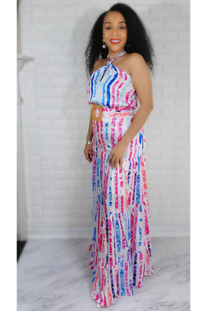 04/26/2022 Blue Multi Color Stripe Printed Maxi Dress