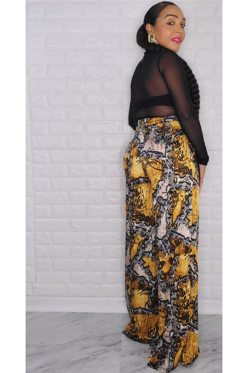 101222 The Honey Multi Print High Waist Palazzo Pant