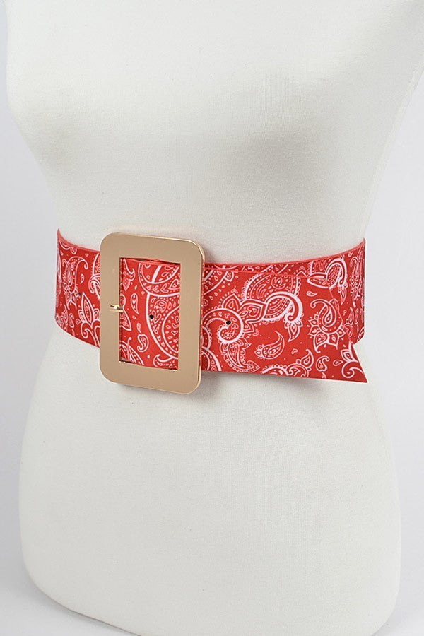 Item 55 Red Paisley Square Buckle Belt (S-L)