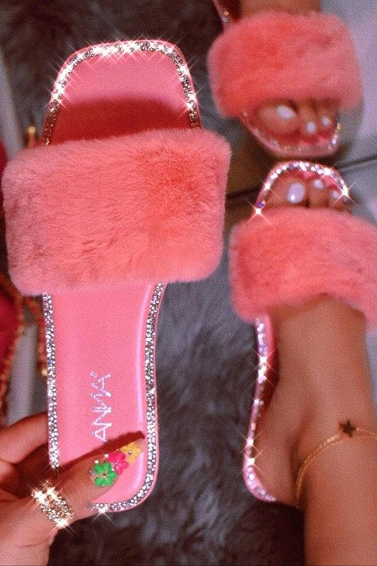 Pink Fur Embellished  Slipper