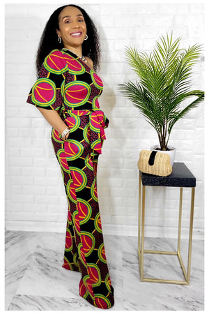 02212022 Green/Magenta Abstract One Shoulder Jumpsuit