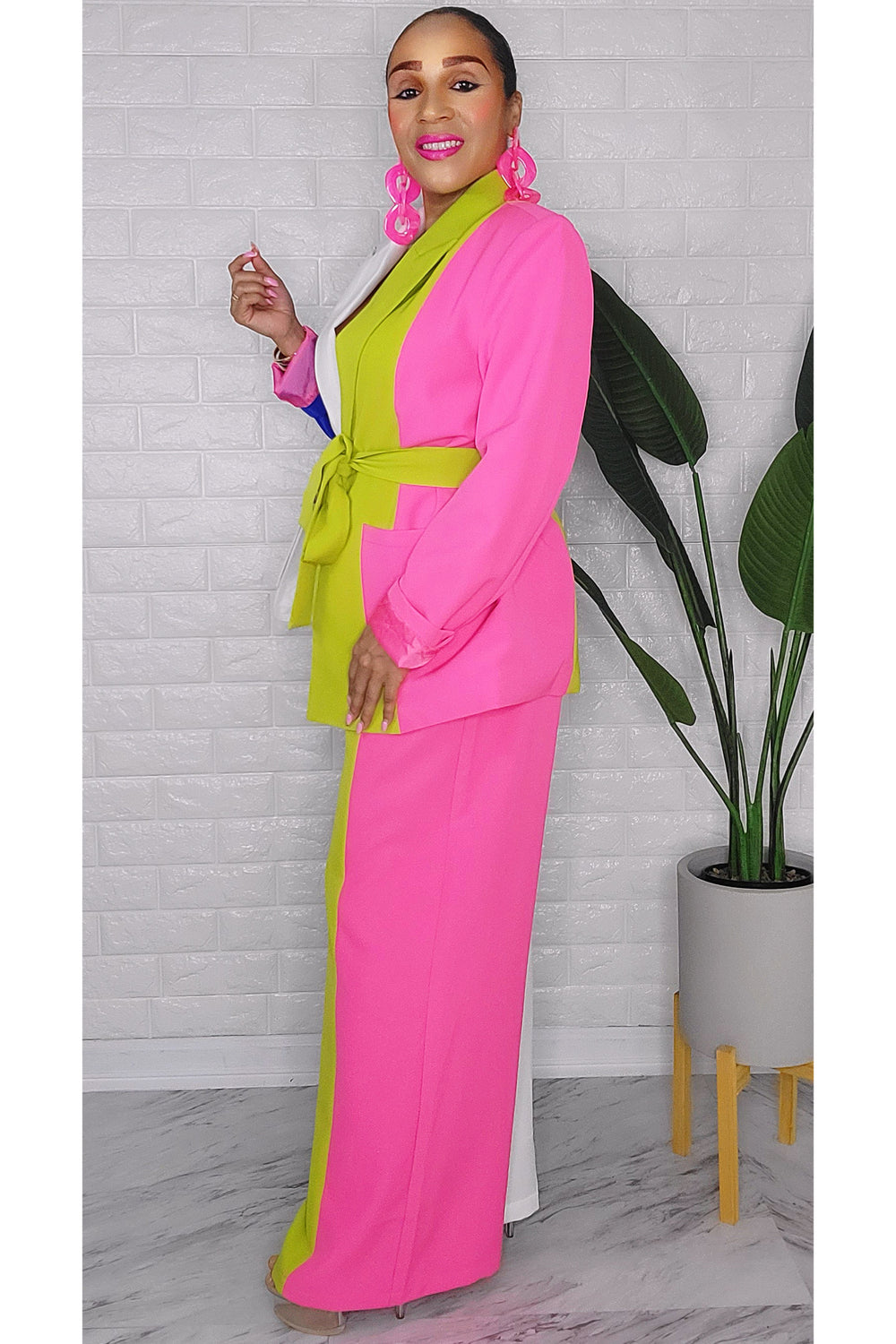 020123 The Spring Vibes Colors Block 2 Pieces Blazer & Pant Set