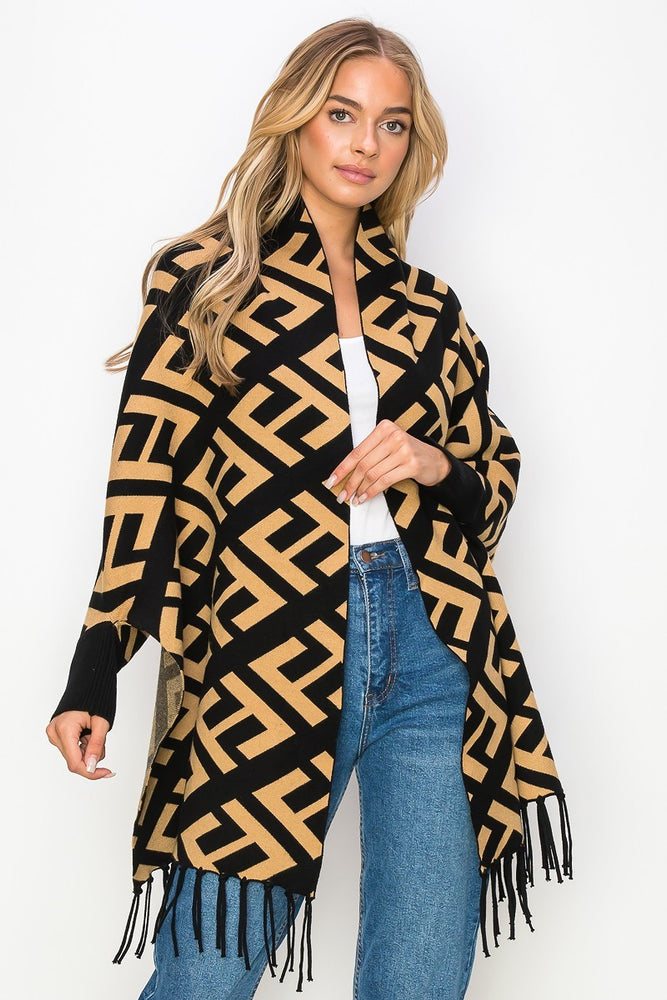 101022 Ladies F Knitted Wrap Poncho One Size Fit All