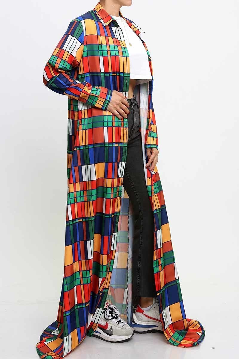 11302021 Multi print shirt maxi dress cardigan/Duster