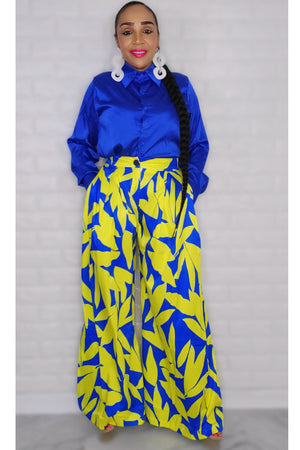 092222 The Royal Blue Sexy Top with Wide Leg Pants Set