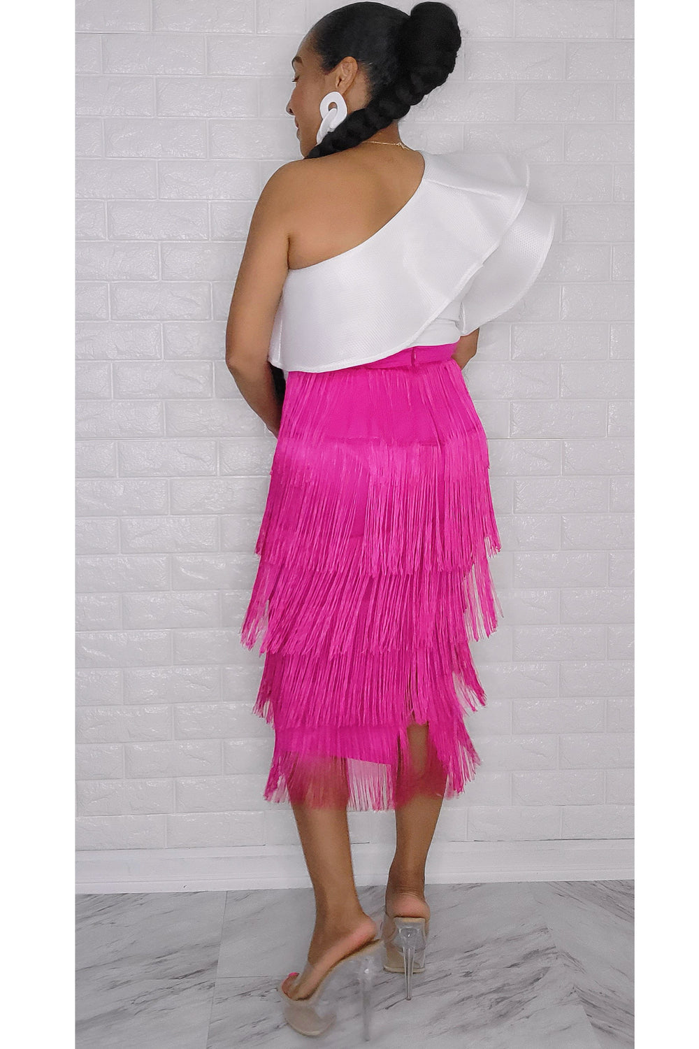 092022 The Fuschia High Waist Fringe Skirt