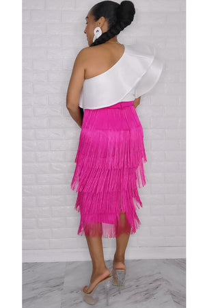 092022 The Fuschia High Waist Fringe Skirt