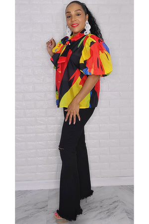 100422 Picasso Print Boo Ties Buttons Down Top