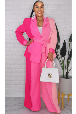 022323 The Pink Spring Vibes Colors Block 2 Pieces Blazer & Pant Set
