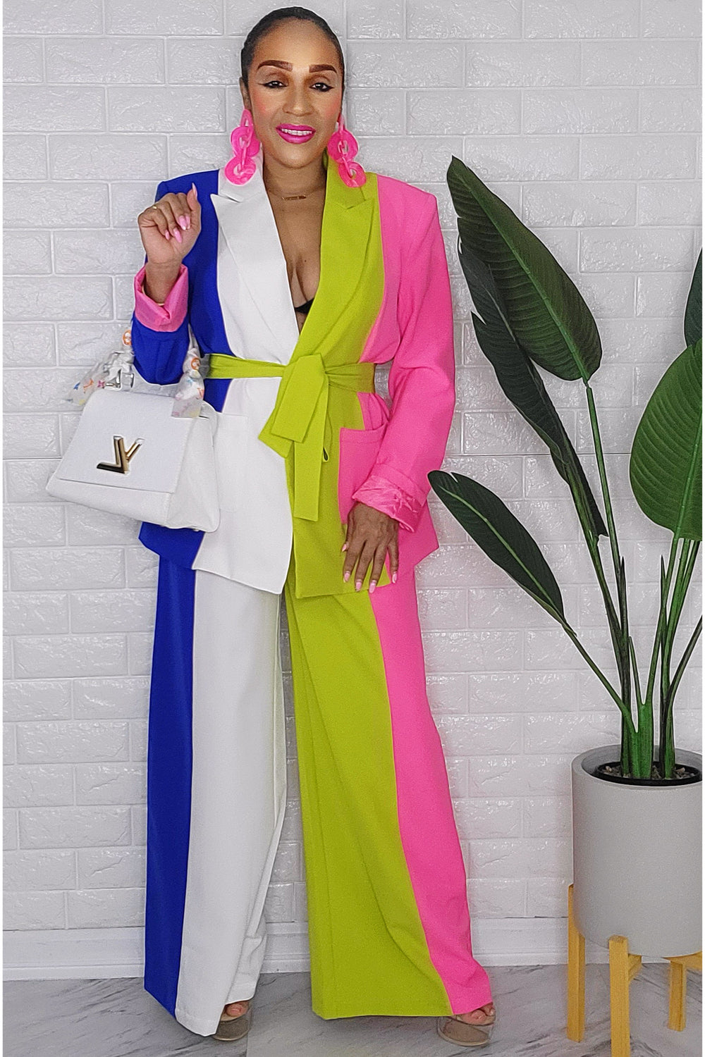 020123 The Spring Vibes Colors Block 2 Pieces Blazer & Pant Set