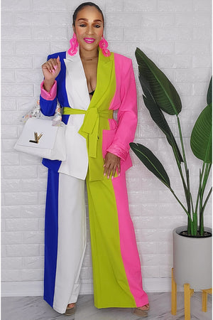020123 The Spring Vibes Colors Block 2 Pieces Blazer & Pant Set