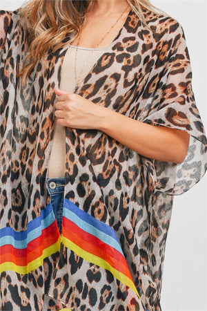 11012021  RAINBOW STRIPE  W LEOPARD PRINT KIMONO- ONE SIZE FIT ALL