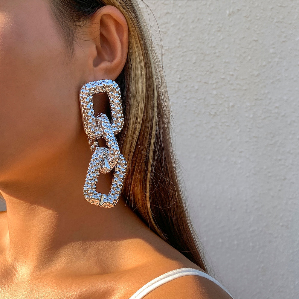 090722 Punk Long Big Square Link Chain Earrings