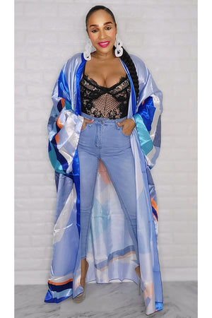 030123 Blue Abstract One Size Fit All Duster