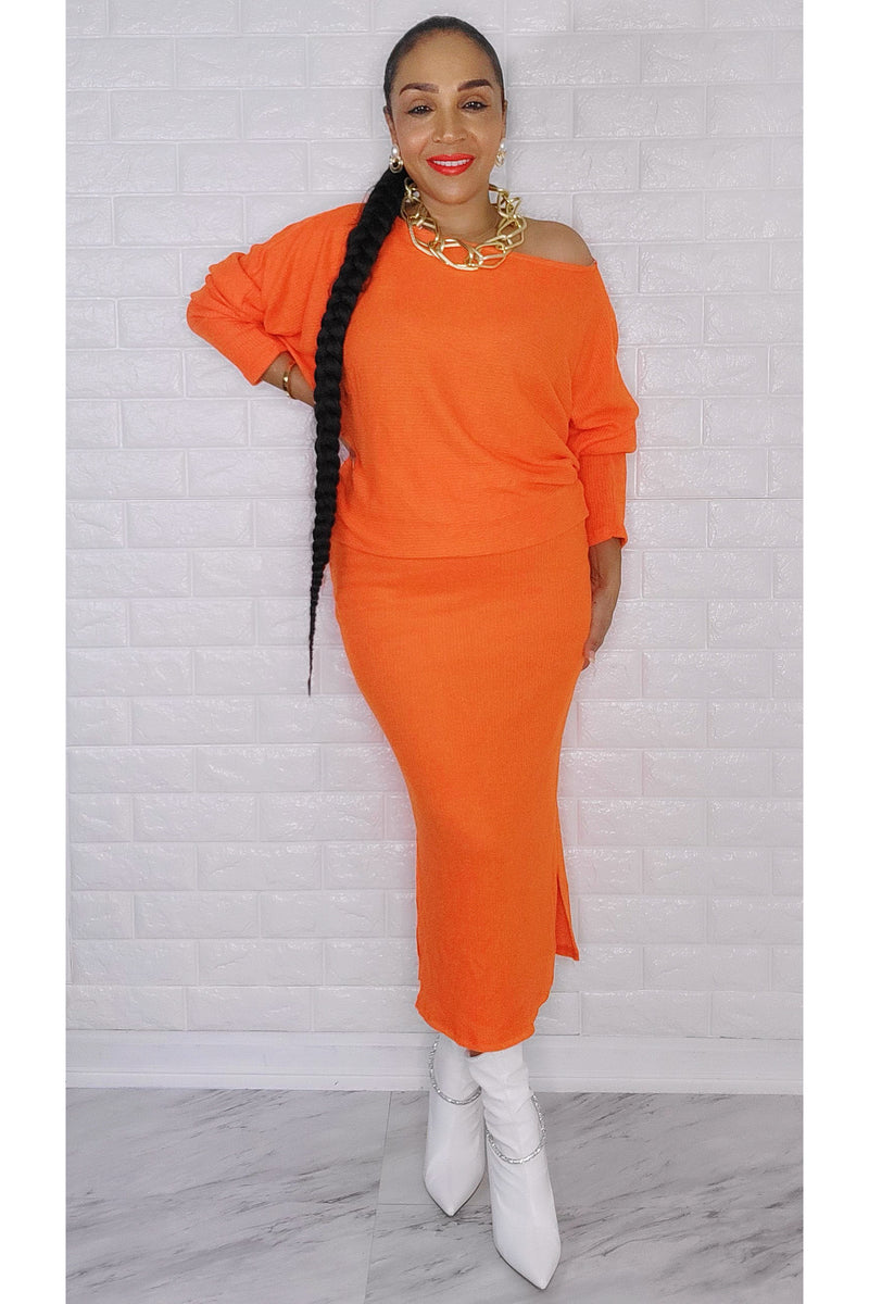 110922 The Day to Night Orange 3 Pieces Crop Top/Skirt Set
