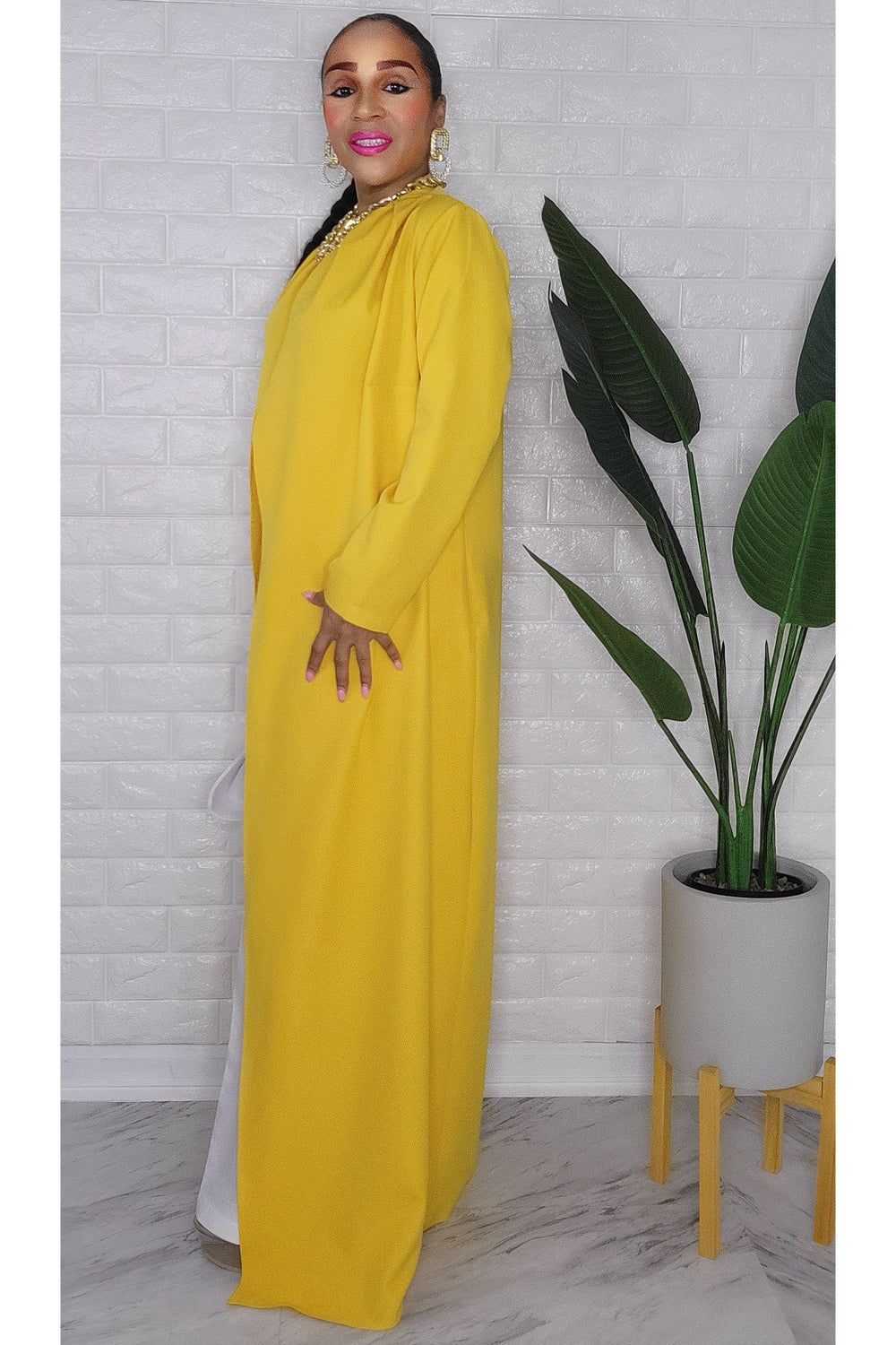 020123 The white & Yellow Majesty  Top/Pant Set with Necklace