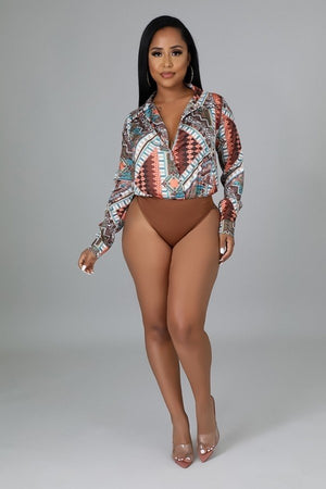 11222021 Brown Contrast Print Two piece set