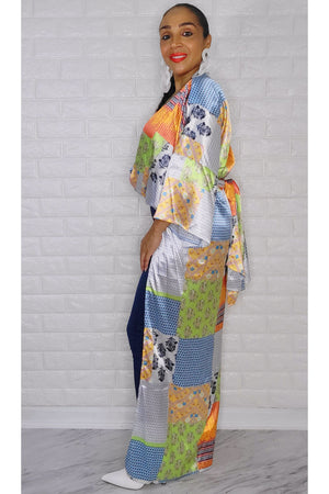 011823 Green Florals Multi Style Kimono Dress One Size Fit All
