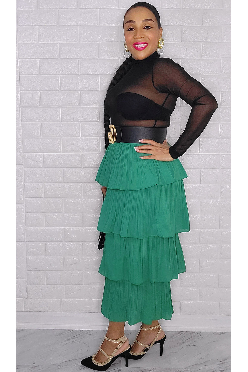 Green midi top peplum skirt