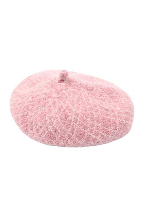 112322 Light Pink Fuzzy Fleece w Line Accent Beret Hat