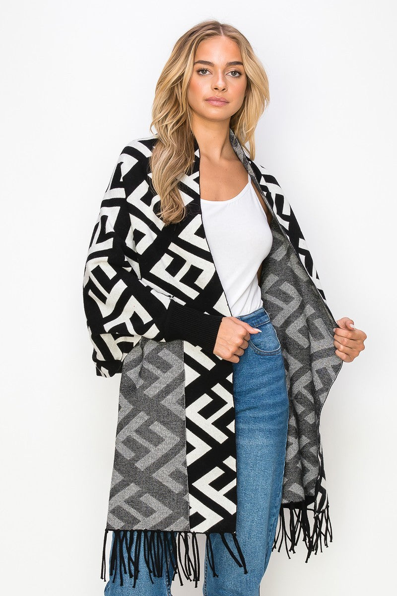 101022 Ladies F Knitted Wrap Poncho One Size Fit All