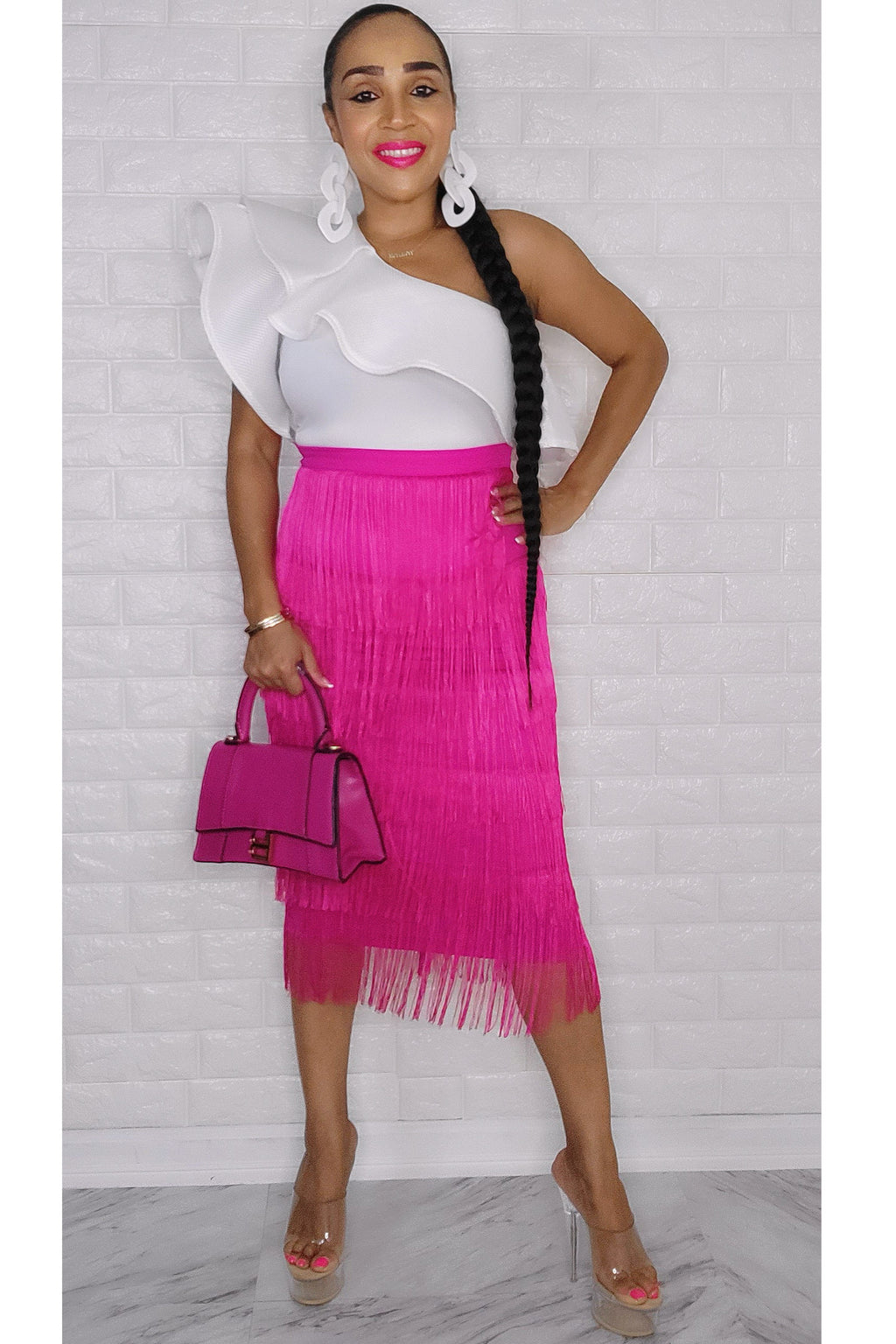 092022 The Fuschia High Waist Fringe Skirt