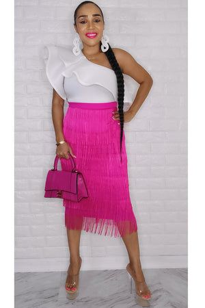 092022 The Fuschia High Waist Fringe Skirt