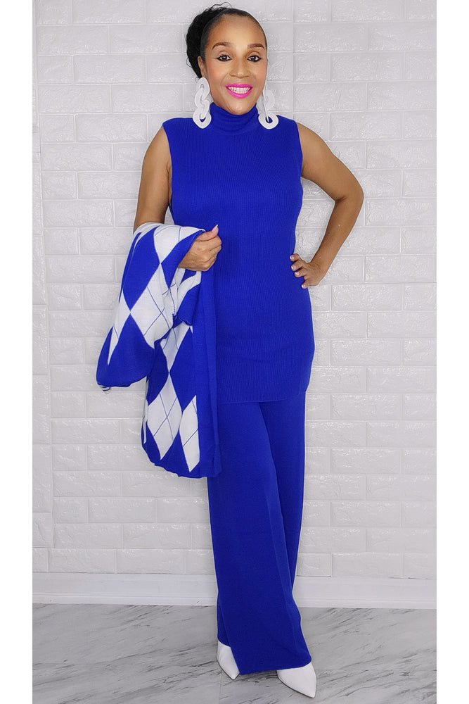 121622 Blue and White 3 Pieces Pant Set One Fit All